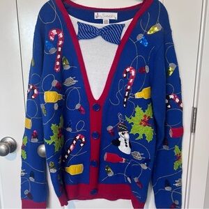 Jolly Sweaters Festive Ugly Christmas Sweater Bow Tie Fun Bright Small